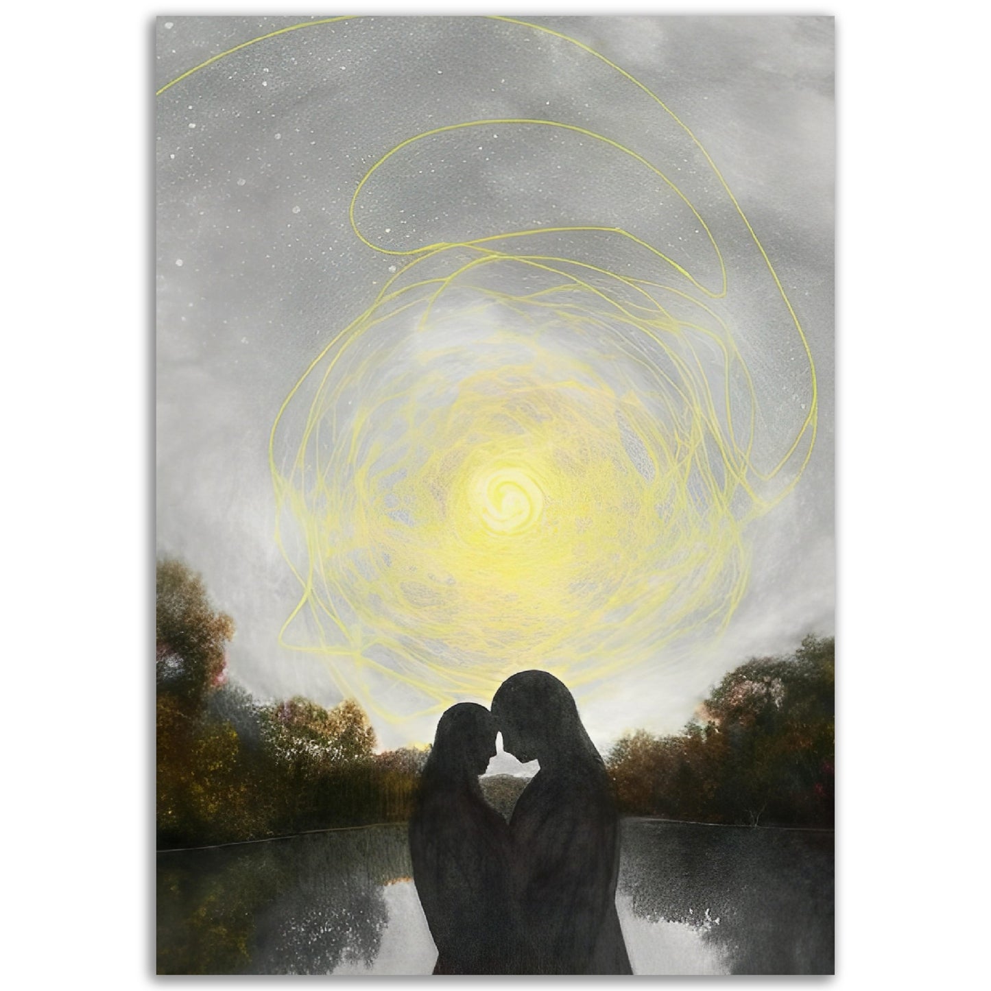 Twin Flames - Spiritual Art Poster by Kaja Borgen. Discover serenity and inspiration with our spiritual art prints and posters. Elevate your sacred space with unique designs on museum-quality paper. Perfect for spiritual seekers and yogis.​​